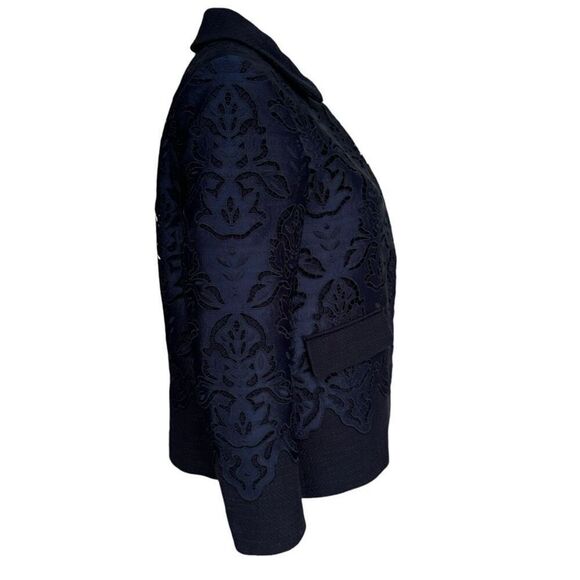 Ann Taylor Jacket Navy Blue Botanical Lace Overlay Blazer Button Up size 0 - Picture 2 of 8